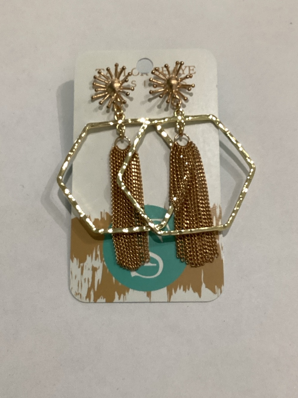 Gold Hexagon Tassel Drop Earrings‎ by